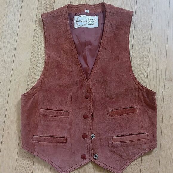 Vintage Suede Leather Vest Valerie Richards V-neck Button Two Pockets Western M - Picture 4 of 13